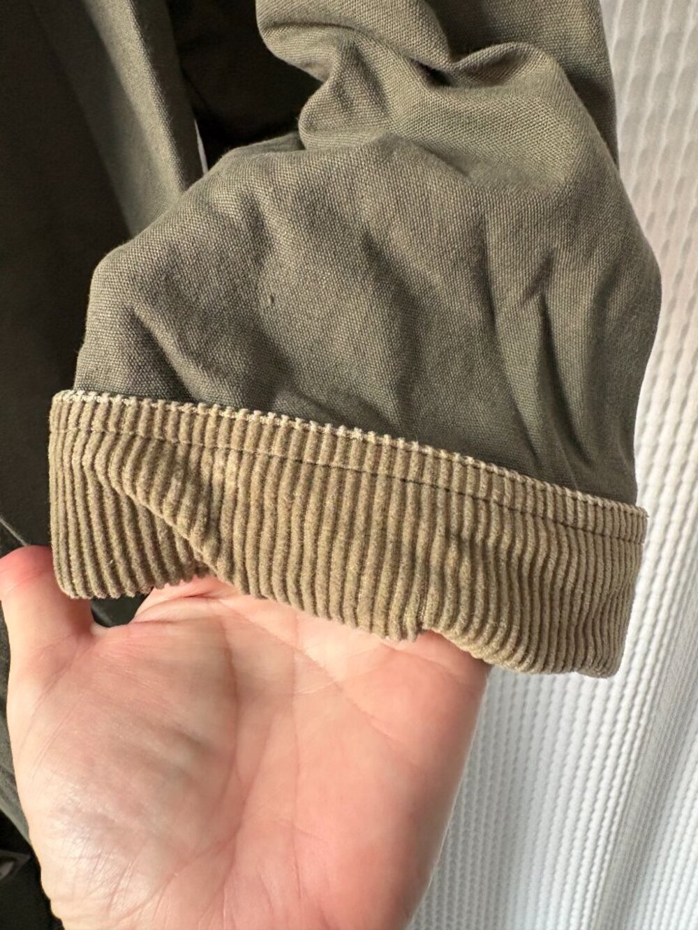 Vintage Eddie Bauer women's olive canvas corduroy duster chore coat barn jacket - Picture 2 of 4